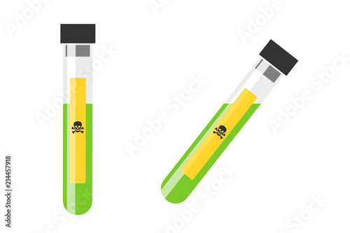 Test tube with dangerous and toxic liquid. Symbol is warning about poison. Vector illustration photo