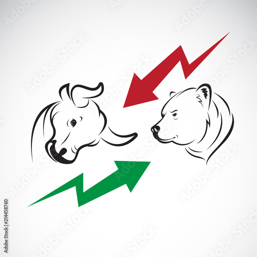 Vector of bull and bear symbols of stock market trends. The growing and falling market. Wild Animals.