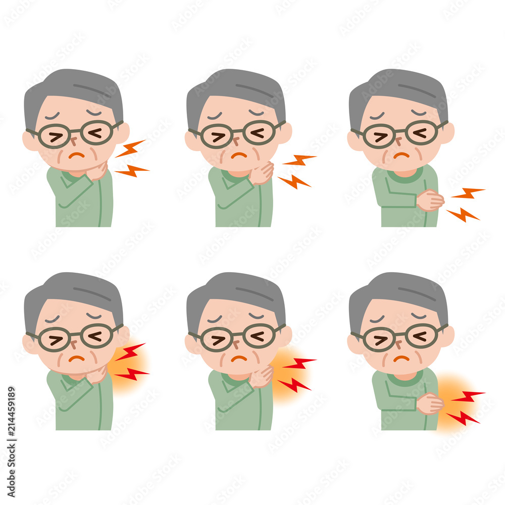 痛がるシニア男性のセット 痛がるシニア男性のセット