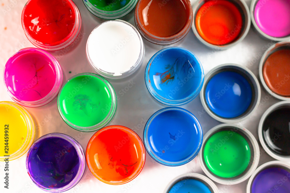 Top view of opened bottles poster color Top view of opened bottles poster color
