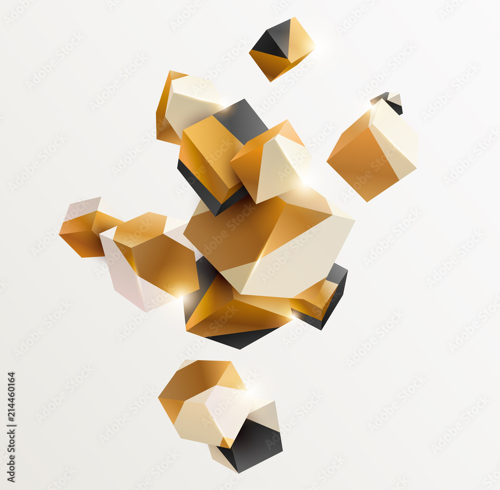 Abstract golden composition with 3d cubes Abstract golden composition with 3d cubes