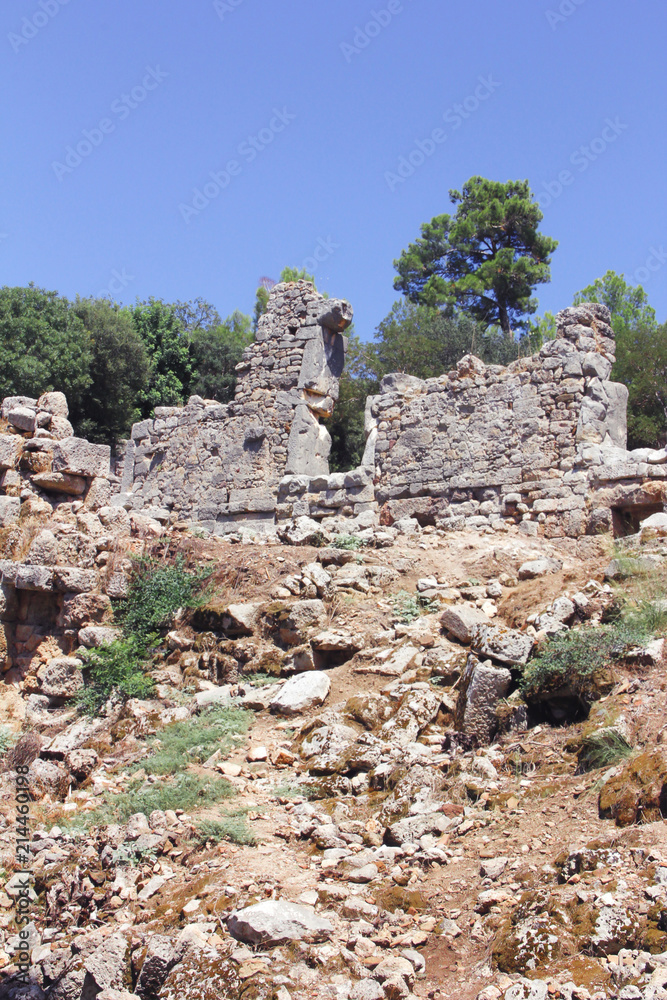the ruins of the old town in the crescent in Phaselis Antalya Turkey