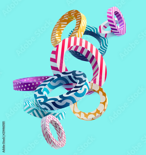 3D decorative rings. Colorful design.