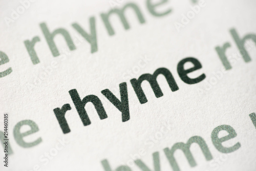 word rhyme printed on paper macro
