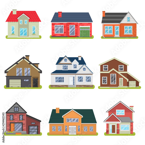 Private houses color flat icons set