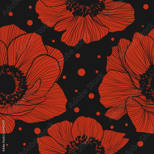 Seamless pattern with red anemones.