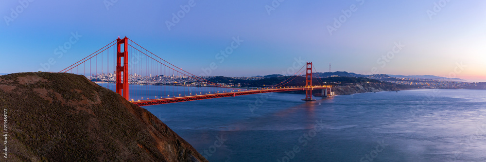 Panorama view of Golden Gate bridge on twilight time, San Francisco, USA. Panorama view of Golden Gate bridge on twilight time, San Francisco, USA.