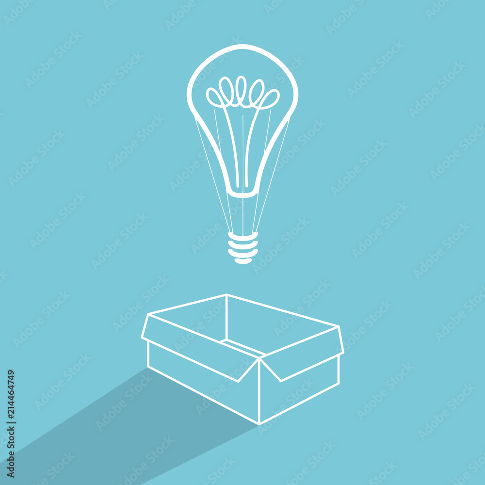 Think outside the box business concept eps10 vector illustration. Silhouettes of the box with shadow and hot air balloon lightbulb upward.