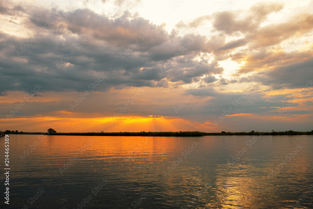 Obraz premium A golden sunset at Chobe River, Chobe National Park, Botswana
