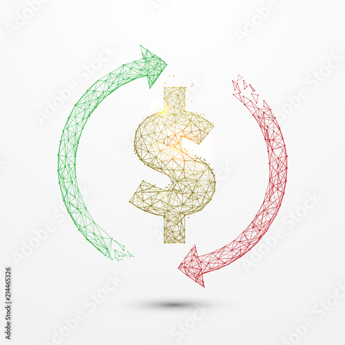 Money convert icon form lines, triangles and particle style design. Illustration vector