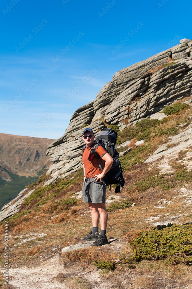 Fototapeta premium A happy man among nature