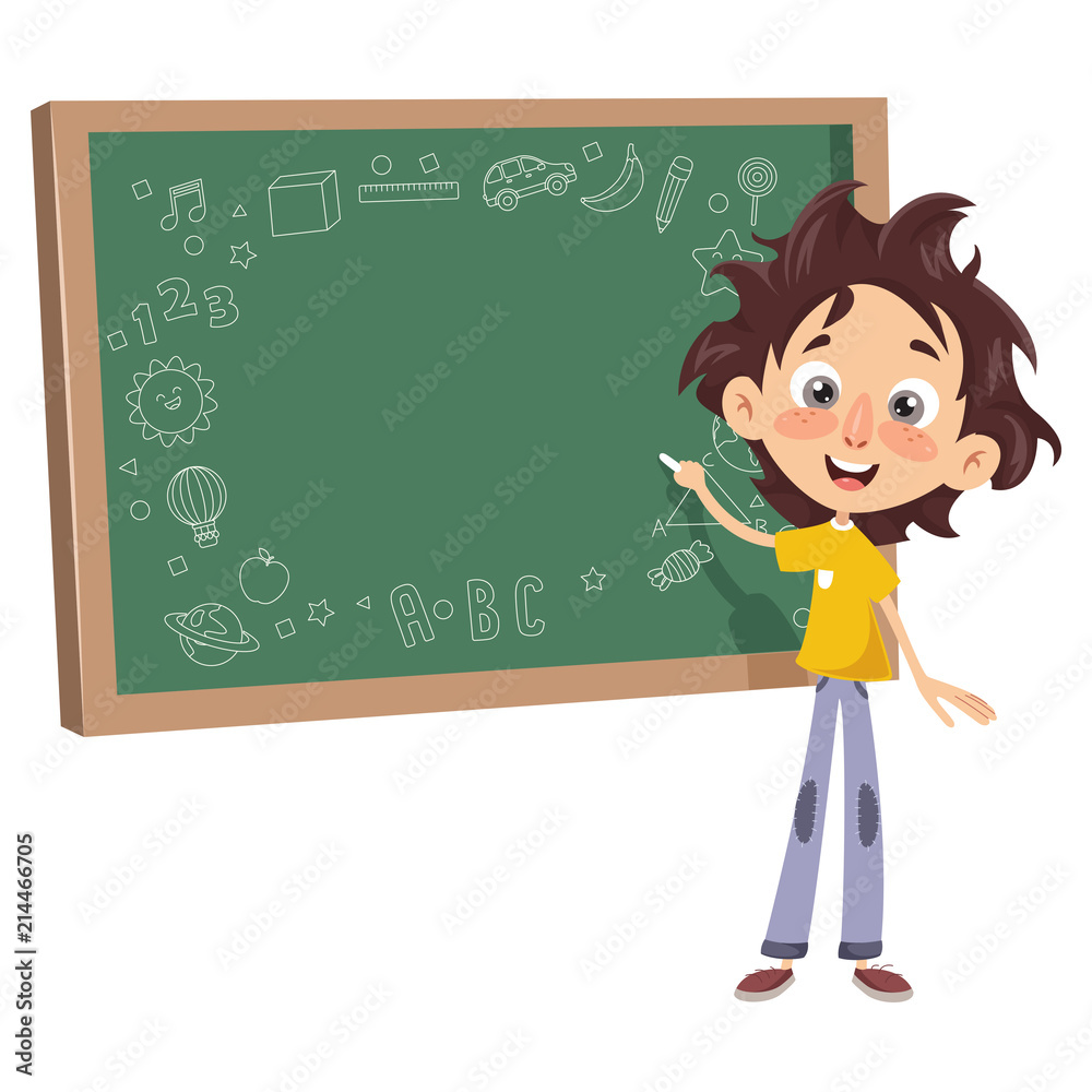 Vector Illustration Of A Kid Writing On Board Vector Illustration Of A Kid Writing On Board