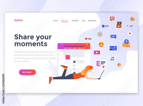 Flat Modern design of wesite template - Share your moments