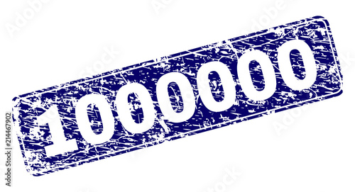 1000000 stamp seal print with distress texture. Seal shape is a rounded rectangle with frame. Blue vector rubber print of 1000000 label with scratched texture.