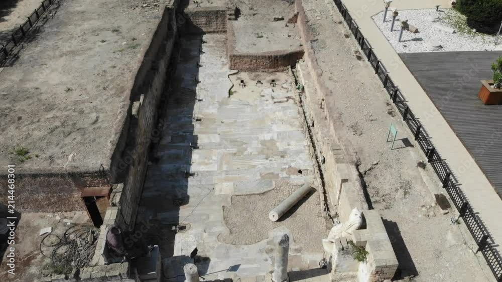 the archaeological excavations of the temple of the Roman period in Caesarea view from above, Israel the archaeological excavations of the temple of the Roman period in Caesarea view from above, Israel