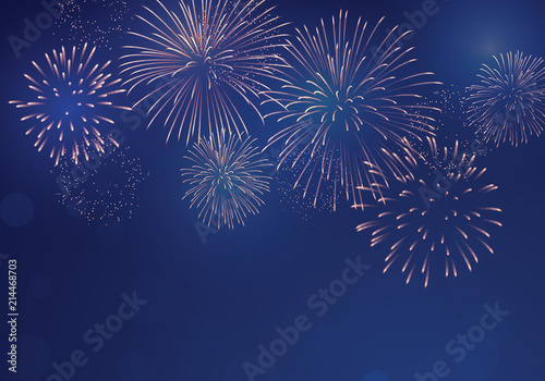 Brightly Colorful Fireworks on twilight background