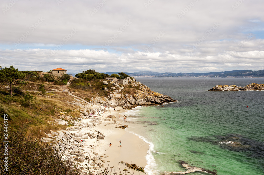 Strand Praia de Nosa Señora auf der Isla de Montefaro, Islas Cies im Parque Nacional de las Islas Atlánticas de Galicia, Provinz Pontevedra, Rias Bajas, Galicien, Spanien,