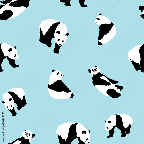 Fototapeta Naklejka Na Ścianę i Meble -  seamless pattern panda on blue background, wildlife animal vector illustration