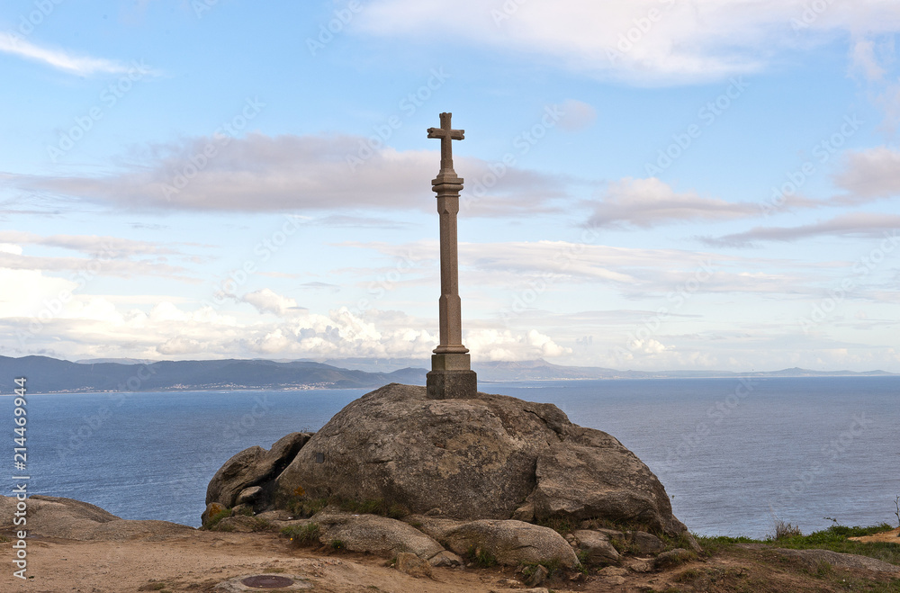 Wegkreuz am Kap Fisterra, Finisterre, Costa da Morte, Endpunkt des Jakobswegs, Provinz La Coruña, Galicien, Spanien