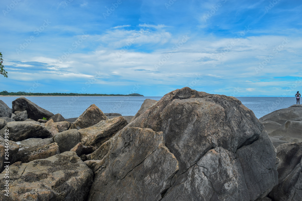 Rocky shoreline at Lake Malawi, Malawi