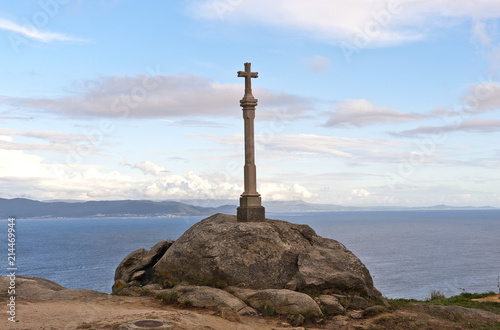 Wegkreuz am Kap Fisterra, Finisterre, Costa da Morte, Endpunkt des Jakobswegs, Provinz La Coruña, Galicien, Spanien