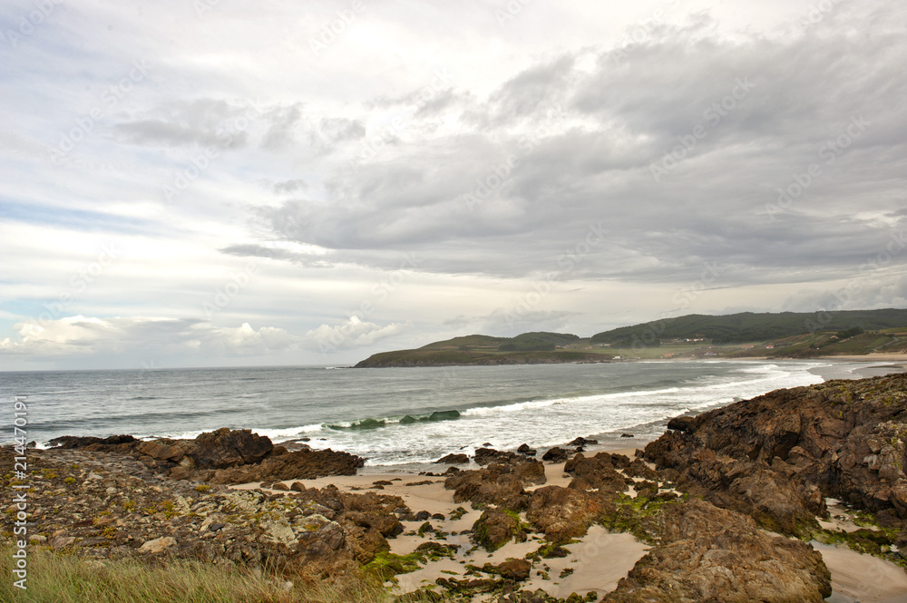 Playas de Lires und Nemiña (rechts am Rand), Gemeinde Muxia, Provinz La Coruña,Galicien, Costa da Morte