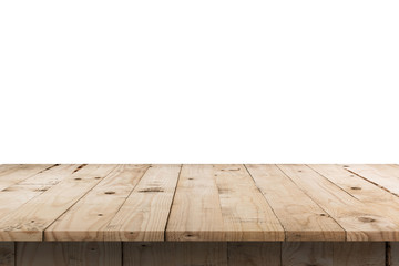 Empty wood table on isolated white background with display montage for product.