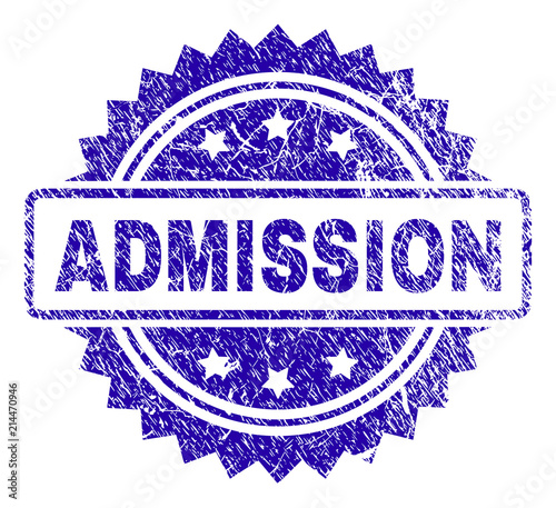 ADMISSION stamp imprint with dirty style. Blue vector rubber seal print of ADMISSION caption with dirty texture.