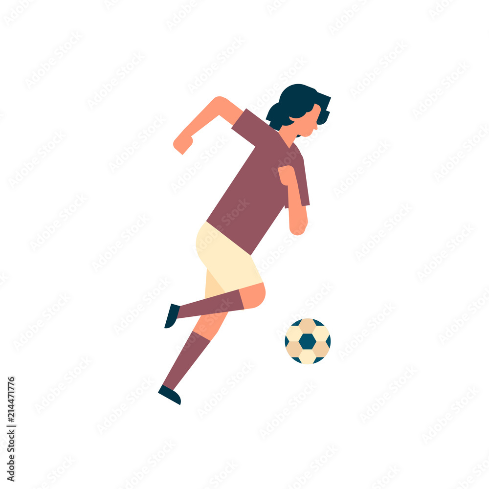 Football player kick ball isolated sport championship flat full length vector illustration