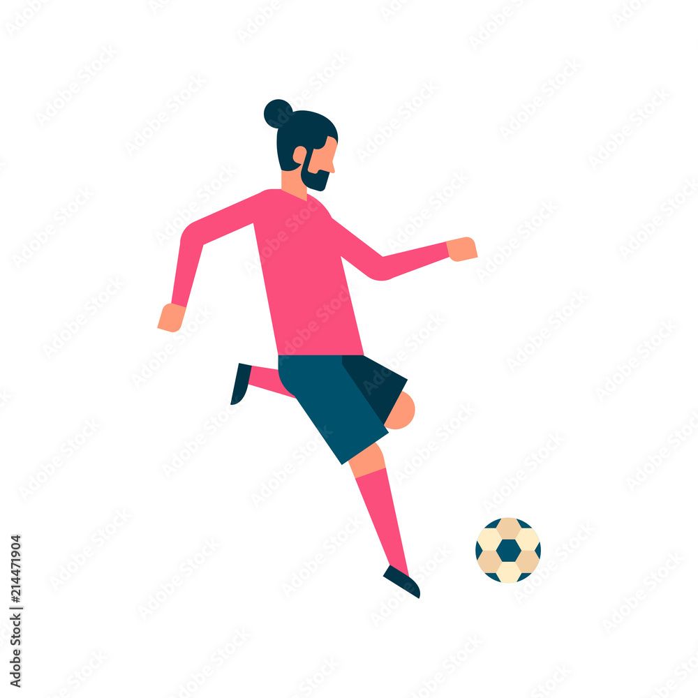 Football player kick ball isolated sport championship flat full length character vector illustration