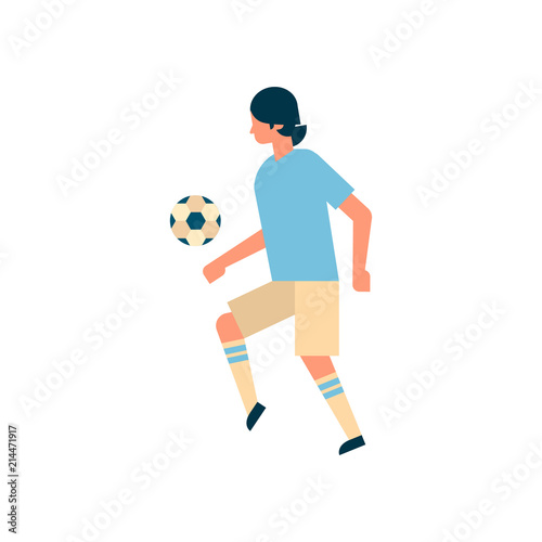 Fototapeta Naklejka Na Ścianę i Meble -  Football player kick ball isolated sport championship flat full length character vector illustration