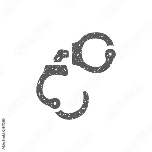 Handcuff icon in grunge texture. Vintage style vector illustration.