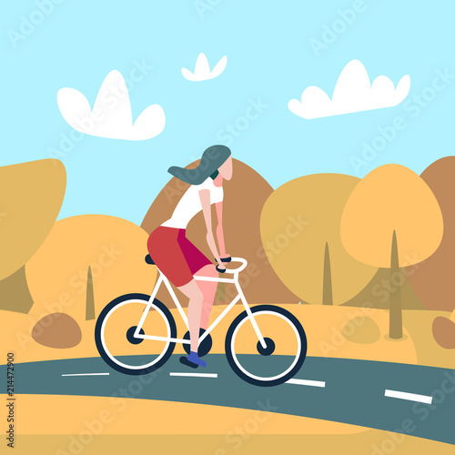 Woman cyclotourism autumn landscape background female sport
