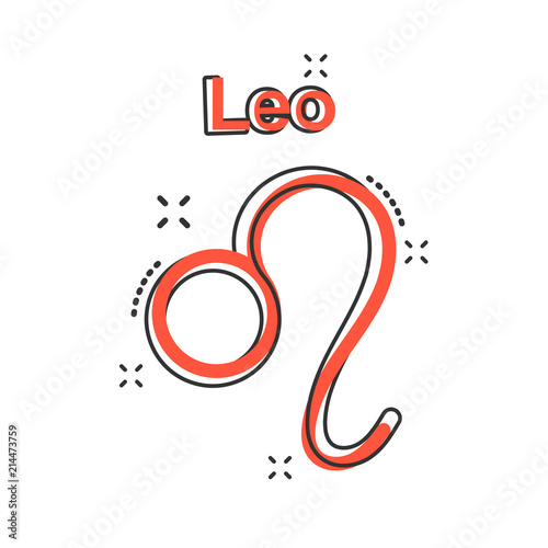 Vector cartoon leo zodiac icon in comic style. Astrology sign illustration pictogram. Leo horoscope business splash effect concept.