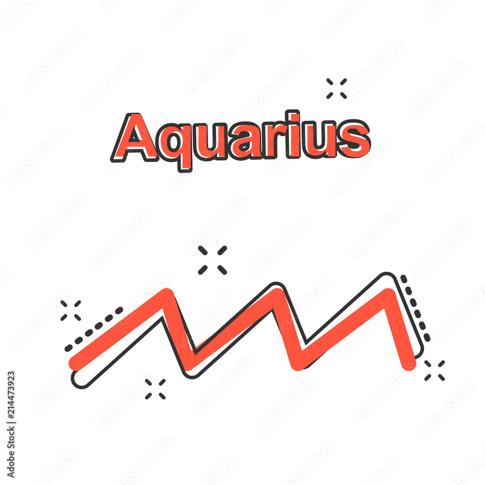 Vector cartoon aquarius zodiac icon in comic style. Astrology sign illustration pictogram. Aquarius horoscope business splash effect concept.