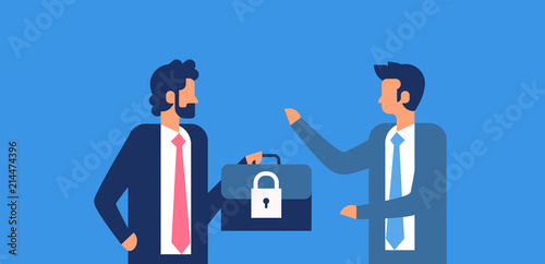 businessman hold case padlock security GDPR General Data Protection Regulation concept flat horizontal blue background vector illustration