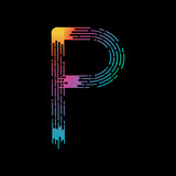 letter P bright isolated on black background