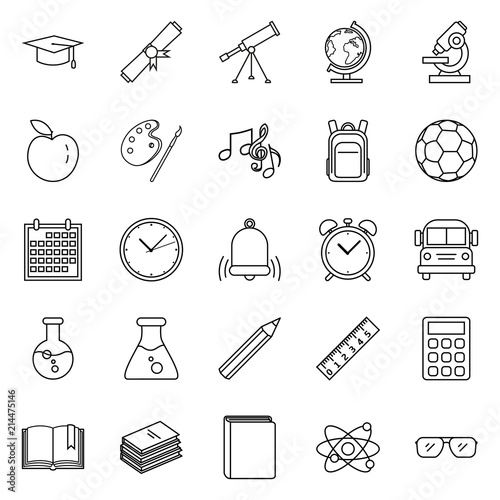 Vector Set of Outline Education Symbols. Back to School Icons.