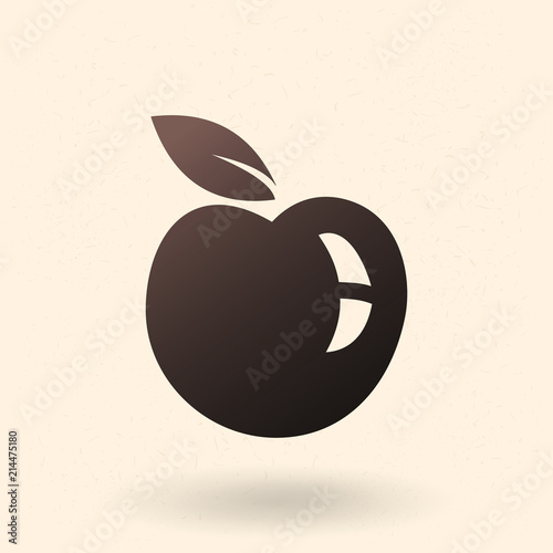 Vector Single Black Silhouette Icon - Apple Fruit with a Leaf