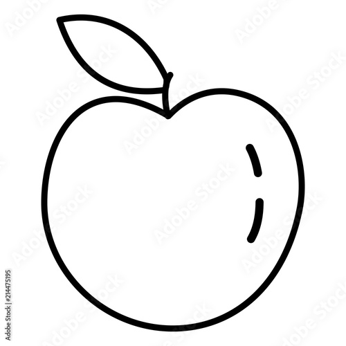 Vector Single Black Outline Icon - Apple Fruit with a Leaf