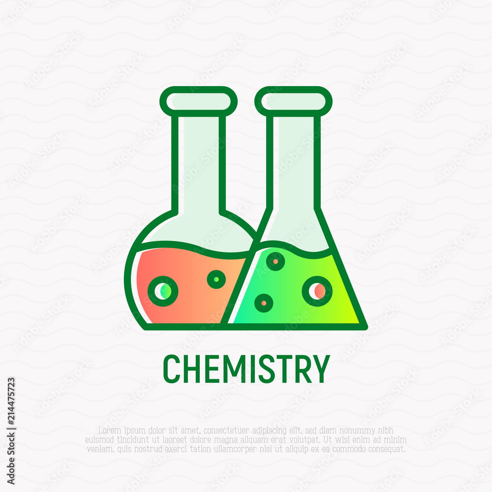 Chemistry thin line icon: two beakers with liquid. Modern vector illustration. Chemistry thin line icon: two beakers with liquid. Modern vector illustration.