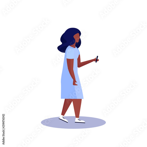 african american woman profile isolated using smartphone female cartoon character full length flat vector illustration