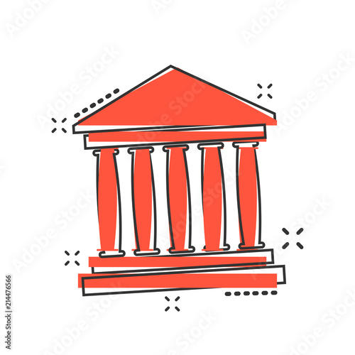 Vector cartoon bank building icon in comic style. Museum sign illustration pictogram. Building business splash effect concept.