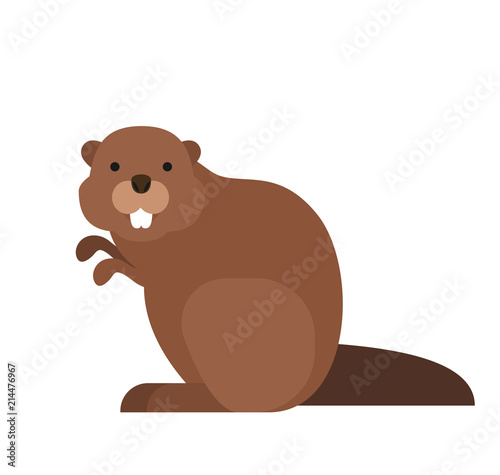 cute cartoon beaver in flat style on white background