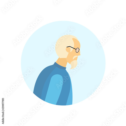 old man glasses profile avatar elderly grandfather isolated portrait flat cartoon character vector illustration