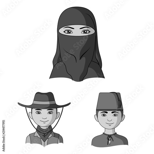 The human race monochrome icons in set collection for design. People and nationality vector symbol stock web illustration.