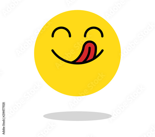 Yummy icon. Hungry smiling face with mouth and tongue. Delicious, tasty mood vector cartoon symbol