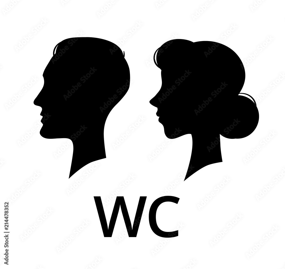 WC toilet sign. Male and female face profile washroom. Ladies and gents bathroom vector pictogram