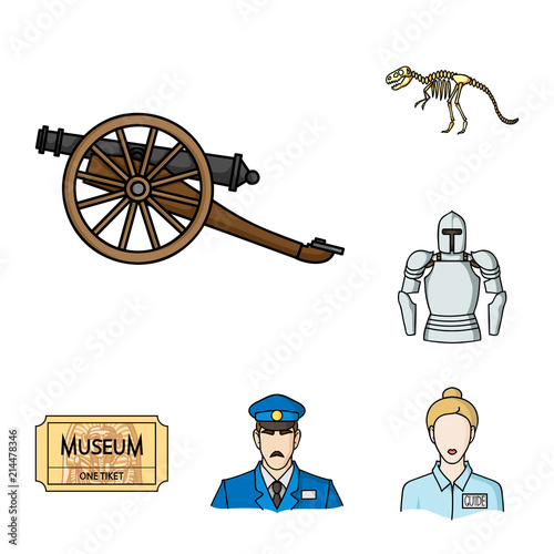 Museum and gallery cartoon icons in set collection for design. Storage and exhibition of showpiece vector symbol stock web illustration.