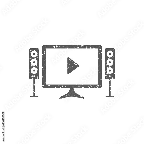 Home theater icon in grunge texture. Vintage style vector illustration.